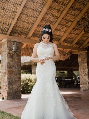 Jewel by David’s Bridal Mermaid Wedding Dress Size 8 with Veil